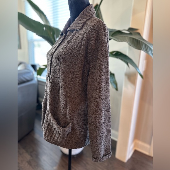 Chunky Knit CO & EDDY Button Up Cardigan Sweater Taupe Brown Women M - Picture 3 of 11